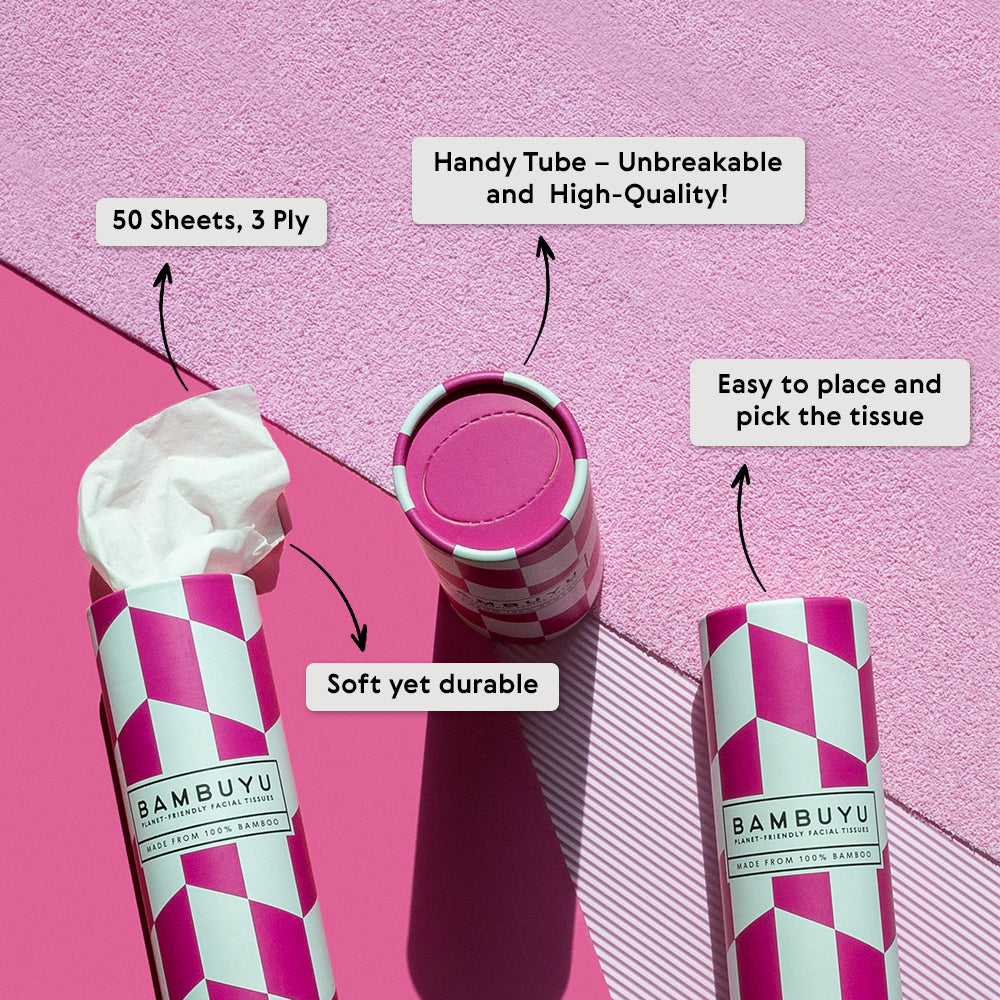 Bambuyu bamboo car tissue tubes with callouts for 50 sheets 3-ply, unbreakable handy tube, soft yet durable, easy to pick tissue